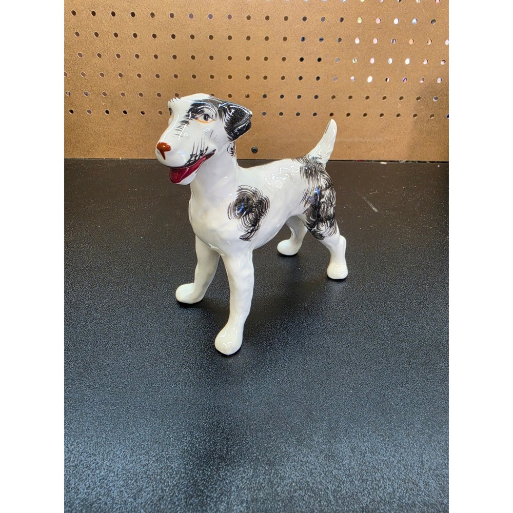 Vintage Japan Porcelain Fox Terrier Dog Figurine Black White Spotted Handpainted